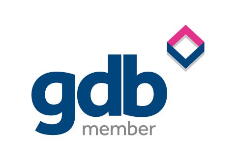 GDB member logo featuring blue text and a pink and blue geometric shape.